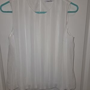 Calvin Klein White Sleeveless Balloon Pleated Buttonloop Close Women's Top Small